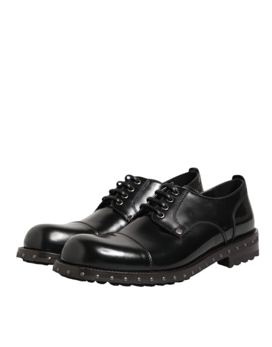 Dolce & Gabbana Schwarze Leder Nieten Herrenformelle Derby Schuhe - Image 5