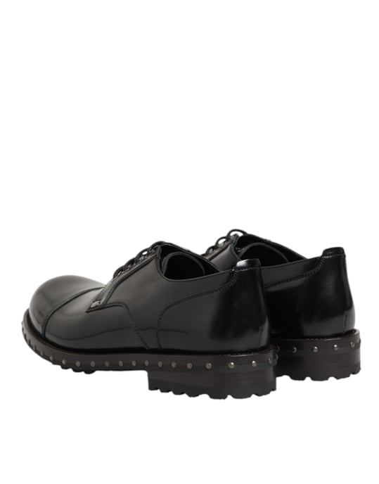 Dolce & Gabbana Schwarze Leder Nieten Herrenformelle Derby Schuhe - Image 6