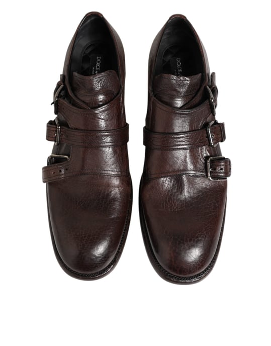 Dolce & Gabbana Braune Leder Monk Strap Formelle Derby Schuhe - Image 4