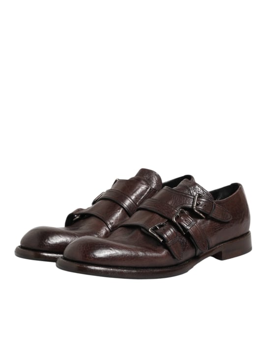 Dolce & Gabbana Braune Leder Monk Strap Formelle Derby Schuhe - Image 5