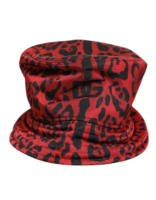 Dolce & Gabbana Rotes Schwarz Nylon Leopardenmuster Bucket Männer Kappe Hut - Image 1