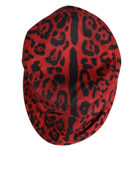 Dolce & Gabbana Rotes Schwarz Nylon Leopardenmuster Bucket Männer Kappe Hut - Image 3