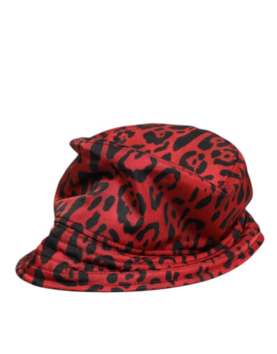 Dolce & Gabbana Rotes Schwarz Nylon Leopardenmuster Bucket Männer Kappe Hut - Image 4