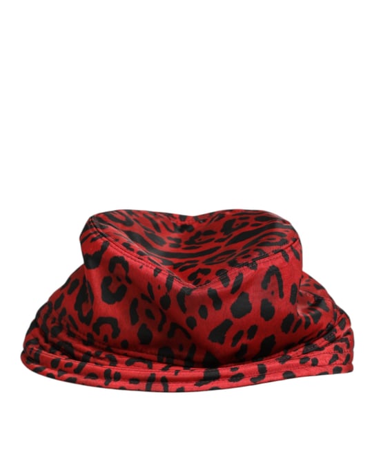 Dolce & Gabbana Rotes Schwarz Nylon Leopardenmuster Bucket Männer Kappe Hut - Image 5