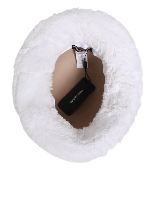 Dolce & Gabbana Weißer Modacryl Fleece Bucket Herren Hut - Image 6