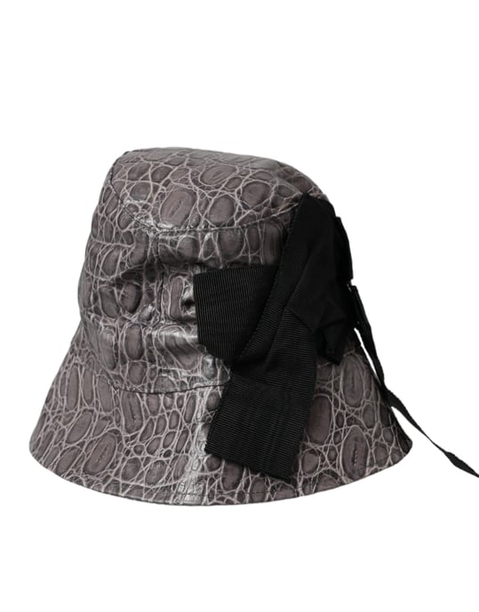 Dolce & Gabbana Schwarzer grauer gemusterter Lederhut - Image 2