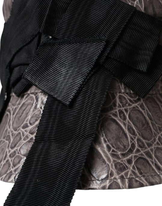 Dolce & Gabbana Schwarzer grauer gemusterter Lederhut - Image 4