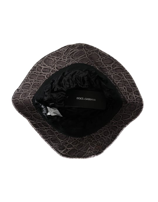 Dolce & Gabbana Schwarzer grauer gemusterter Lederhut - Image 5