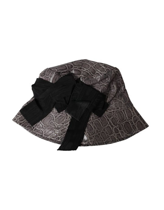 Dolce & Gabbana Schwarzer grauer gemusterter Lederhut - Image 6