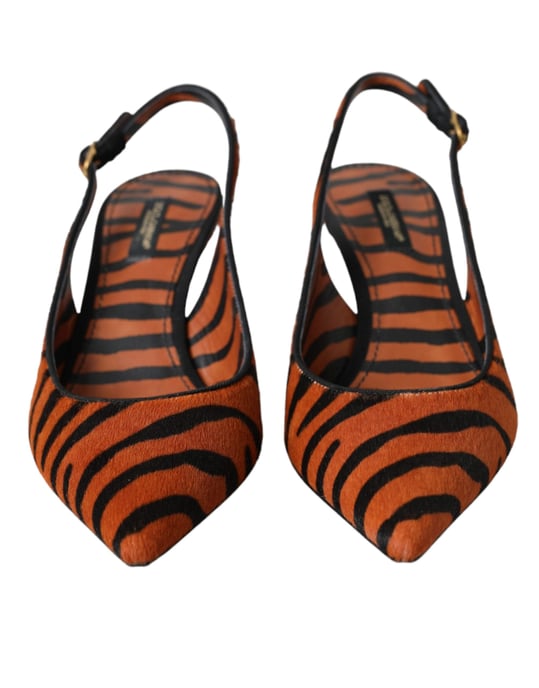 Dolce & Gabbana Schwarze Orange Zebra Leder Slingbacks Schuhe - Image 2