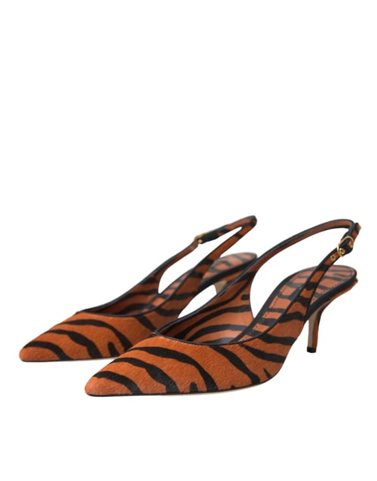 Dolce & Gabbana Schwarze Orange Zebra Leder Slingbacks Schuhe - Image 3