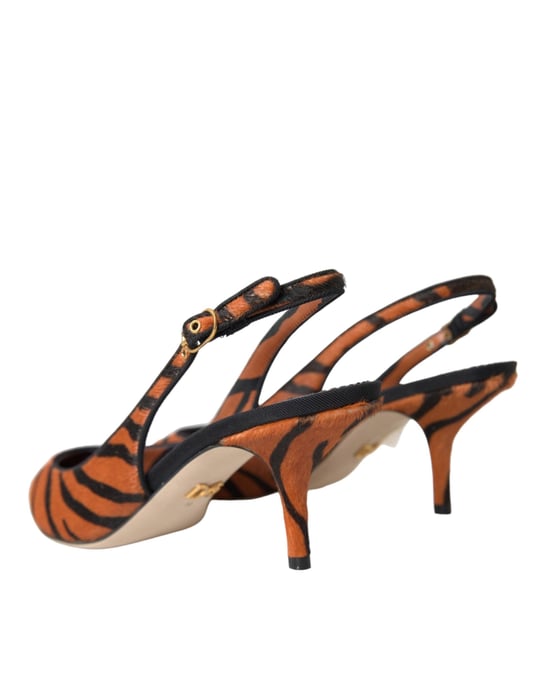 Dolce & Gabbana Schwarze Orange Zebra Leder Slingbacks Schuhe - Image 4
