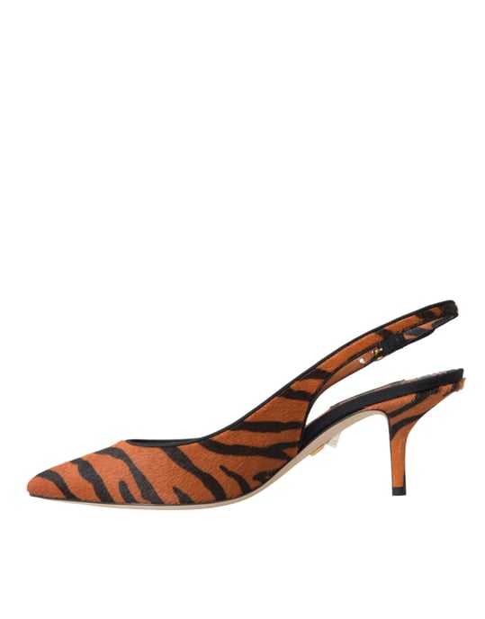 Dolce & Gabbana Schwarze Orange Zebra Leder Slingbacks Schuhe - Image 5