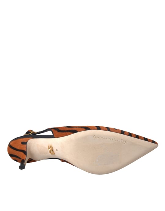 Dolce & Gabbana Schwarze Orange Zebra Leder Slingbacks Schuhe - Image 6