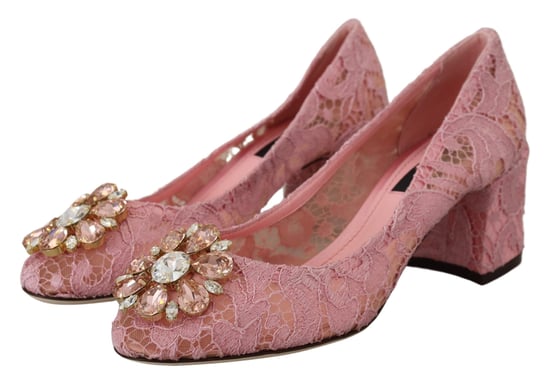 Dolce & Gabbana Pink Taormina Spitzen-Kristall-High Heels Pastell-Schuhe - Image 2