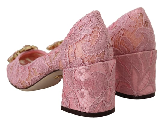 Dolce & Gabbana Pink Taormina Spitzen-Kristall-High Heels Pastell-Schuhe - Image 3