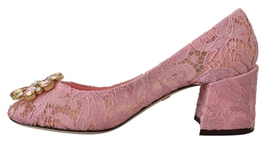 Dolce & Gabbana Pink Taormina Spitzen-Kristall-High Heels Pastell-Schuhe - Image 4
