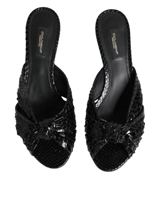Dolce & Gabbana Schwarze Lederabsätze Slides Sandalen Schuhe - Image 3