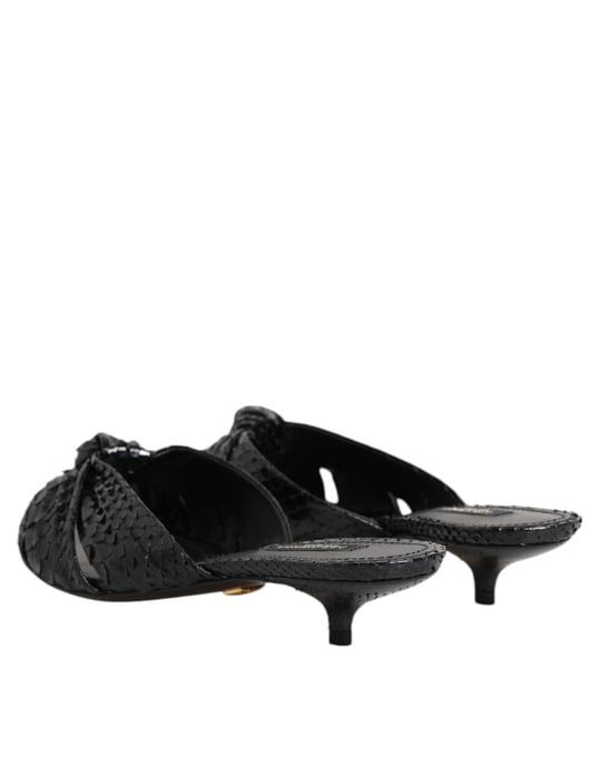 Dolce & Gabbana Schwarze Lederabsätze Slides Sandalen Schuhe - Image 5