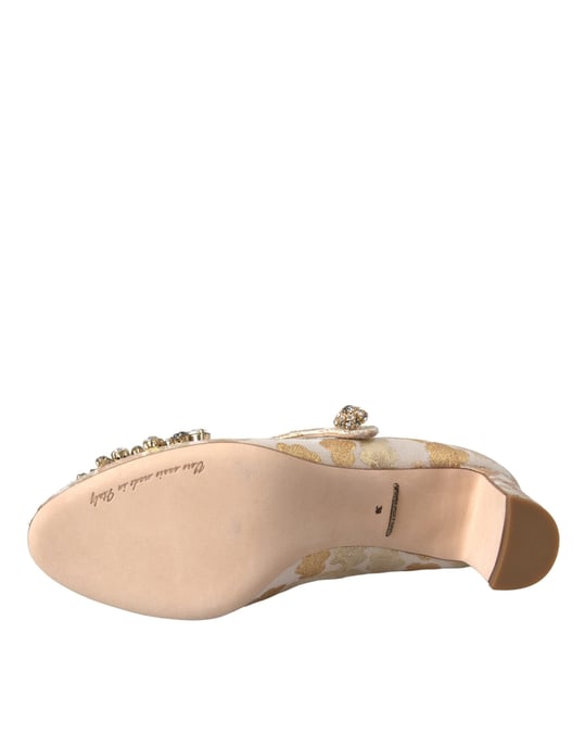 Dolce & Gabbana Gold Jacquard Kristall Mary Janes Pumps Schuhe - Image 6