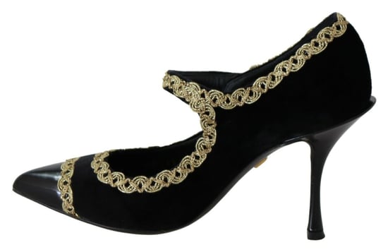 Dolce & Gabbana Schwarze Verzierte Samt Mary Jane Pumps Schuhe - Image 2
