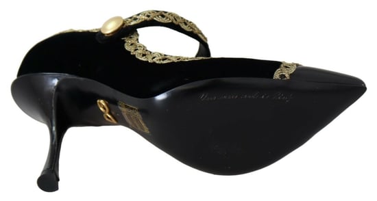 Dolce & Gabbana Schwarze Verzierte Samt Mary Jane Pumps Schuhe - Image 3