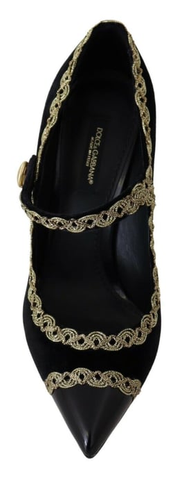 Dolce & Gabbana Schwarze Verzierte Samt Mary Jane Pumps Schuhe - Image 4