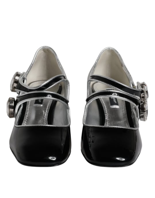 Dolce & Gabbana Schwarze Patentreifen Kristall-Mary-Jane-Pumps Schuhe - Image 2