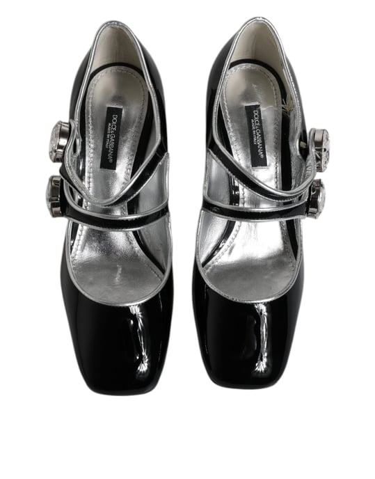Dolce & Gabbana Schwarze Patentreifen Kristall-Mary-Jane-Pumps Schuhe - Image 3