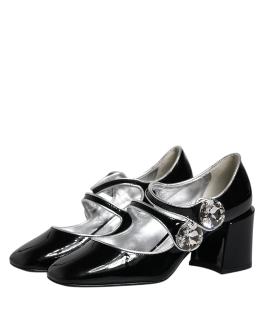 Dolce & Gabbana Schwarze Patentreifen Kristall-Mary-Jane-Pumps Schuhe - Image 4