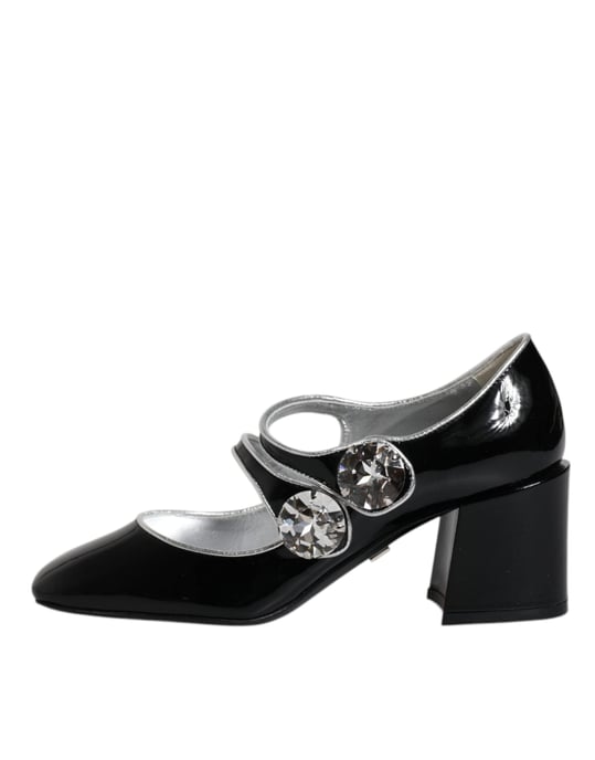 Dolce & Gabbana Schwarze Patentreifen Kristall-Mary-Jane-Pumps Schuhe - Image 6