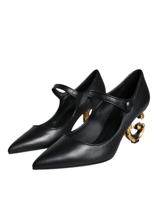 Dolce & Gabbana Schwarze Lederlogo Mary Jane Pumps Schuhe - Image 3