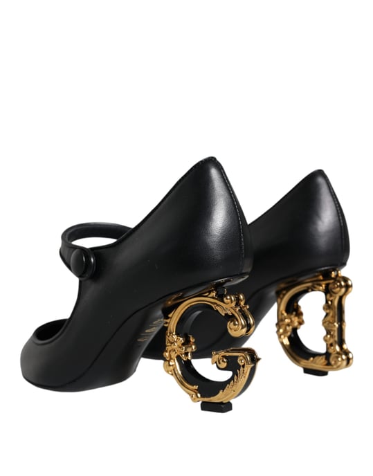 Dolce & Gabbana Schwarze Lederlogo Mary Jane Pumps Schuhe - Image 4