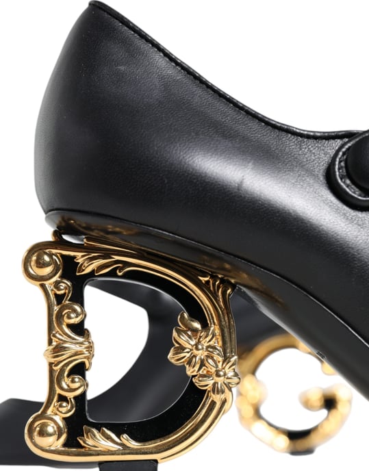 Dolce & Gabbana Schwarze Lederlogo Mary Jane Pumps Schuhe - Image 5