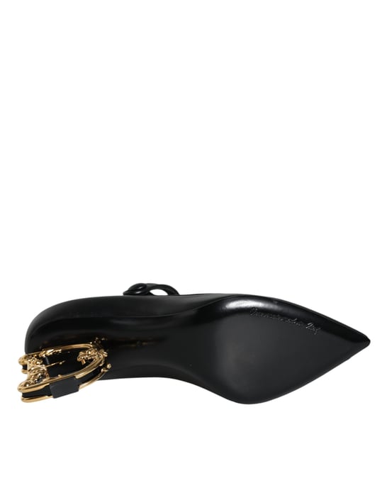 Dolce & Gabbana Schwarze Lederlogo Mary Jane Pumps Schuhe - Image 6