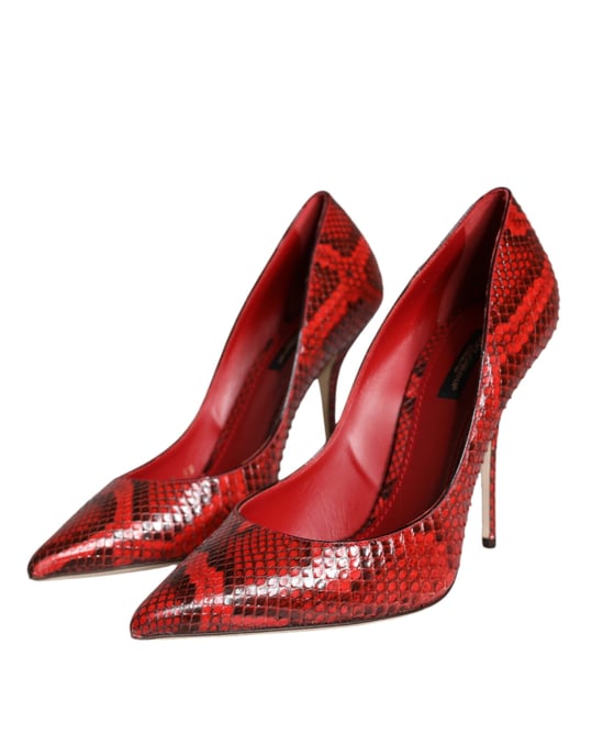 Dolce & Gabbana Rote Leder Stiletto High Heels Pumps Schuhe - Image 3