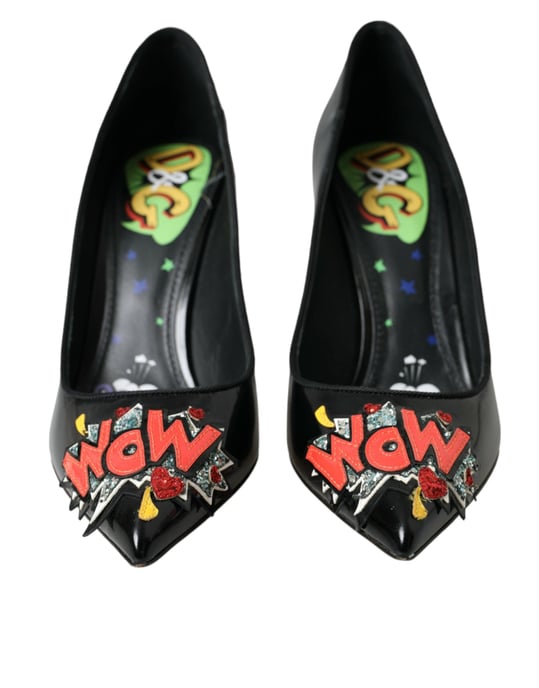 Dolce & Gabbana Schwarze Leder WOW Patch Absatzpumps - Image 2