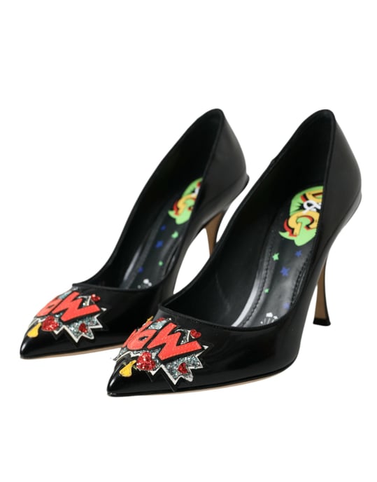 Dolce & Gabbana Schwarze Leder WOW Patch Absatzpumps - Image 3