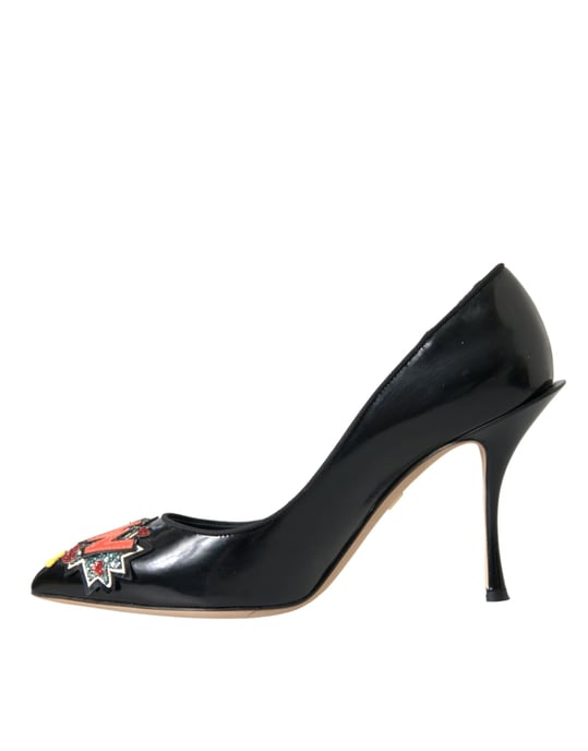 Dolce & Gabbana Schwarze Leder WOW Patch Absatzpumps - Image 5