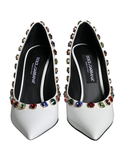 Dolce & Gabbana Weiße Kristall-Leder High Heels Pump Schuhe - Image 2