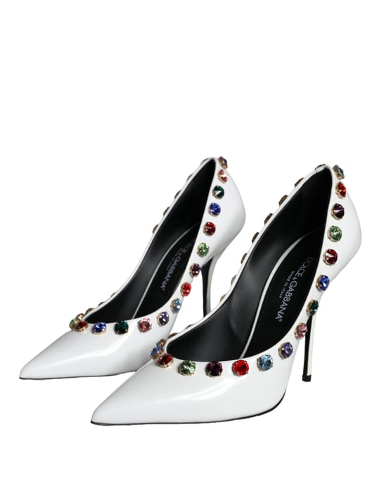 Dolce & Gabbana Weiße Kristall-Leder High Heels Pump Schuhe - Image 3