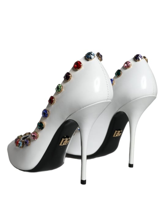 Dolce & Gabbana Weiße Kristall-Leder High Heels Pump Schuhe - Image 4