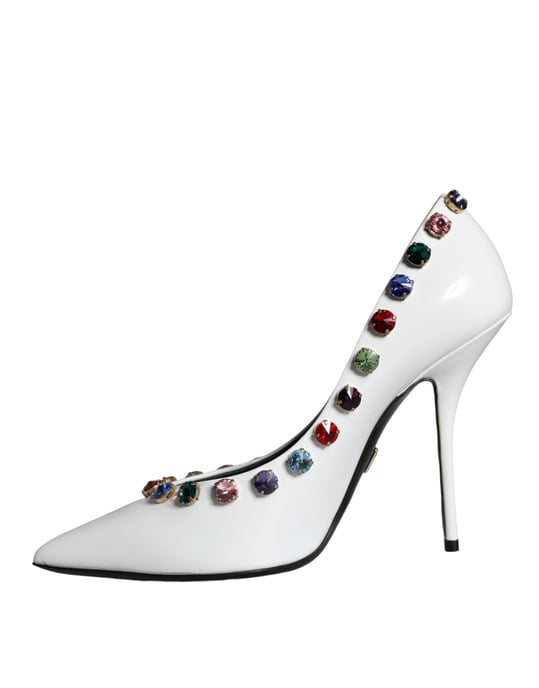 Dolce & Gabbana Weiße Kristall-Leder High Heels Pump Schuhe - Image 5