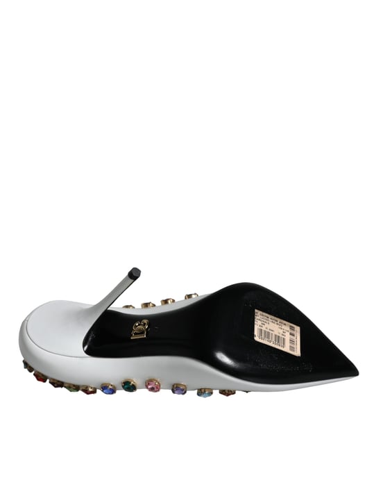 Dolce & Gabbana Weiße Kristall-Leder High Heels Pump Schuhe - Image 6