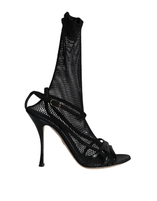 Dolce & Gabbana Schwarze Mesh Stiletto-Fersen Sandalen Schuhe - Image 1