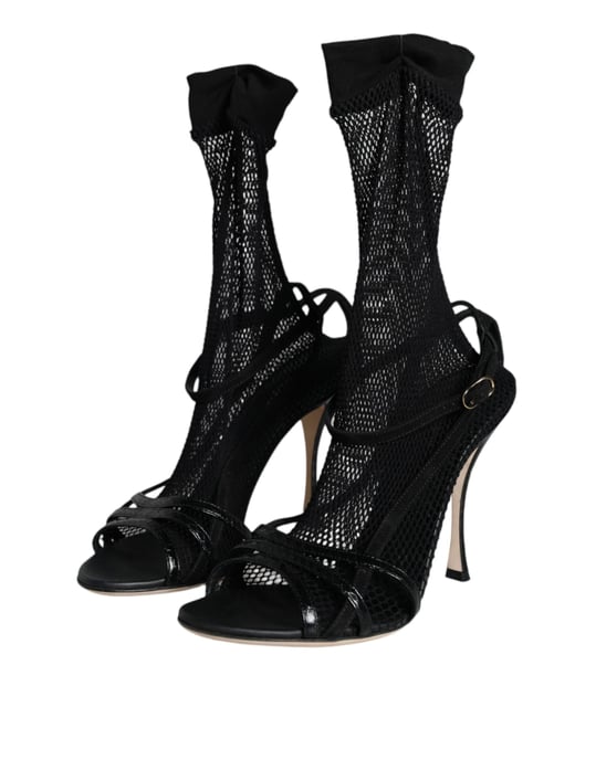Dolce & Gabbana Schwarze Mesh Stiletto-Fersen Sandalen Schuhe - Image 2