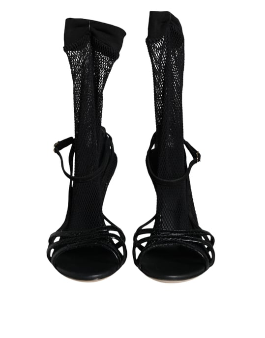 Dolce & Gabbana Schwarze Mesh Stiletto-Fersen Sandalen Schuhe - Image 3