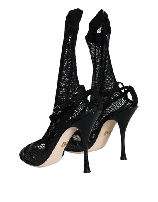 Dolce & Gabbana Schwarze Mesh Stiletto-Fersen Sandalen Schuhe - Image 4