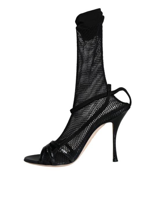 Dolce & Gabbana Schwarze Mesh Stiletto-Fersen Sandalen Schuhe - Image 5