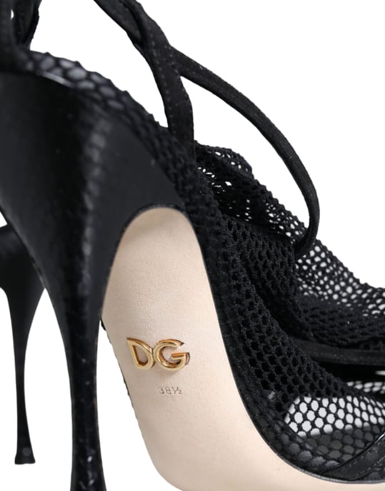 Dolce & Gabbana Schwarze Mesh Stiletto-Fersen Sandalen Schuhe - Image 6